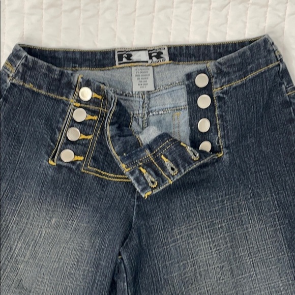 R4R JEANS Denim Jeans Front Buttons wide legged capris CUTE! - Picture 7 of 8